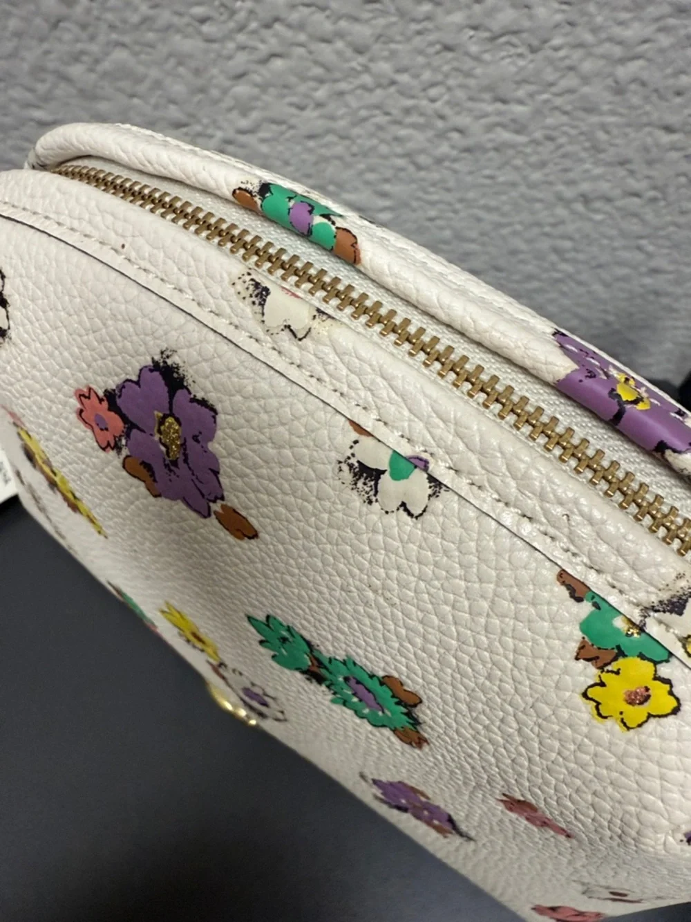 Coach White Floral Zip Cosmetic Pouch with Multicolor Blooms